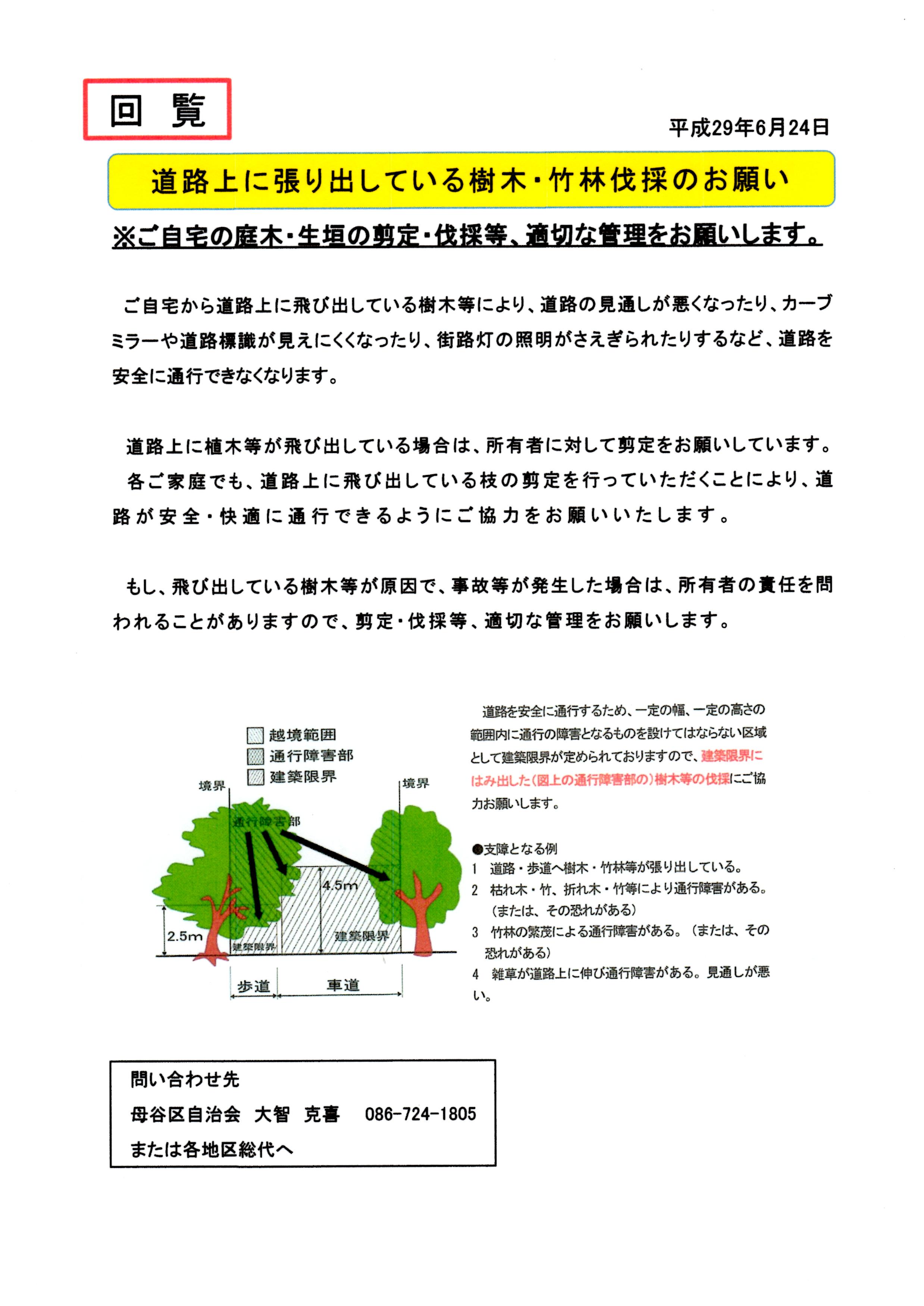回覧2件（樹木伐採のお願い、次のあいあいサロンは7月8日） | 母谷 