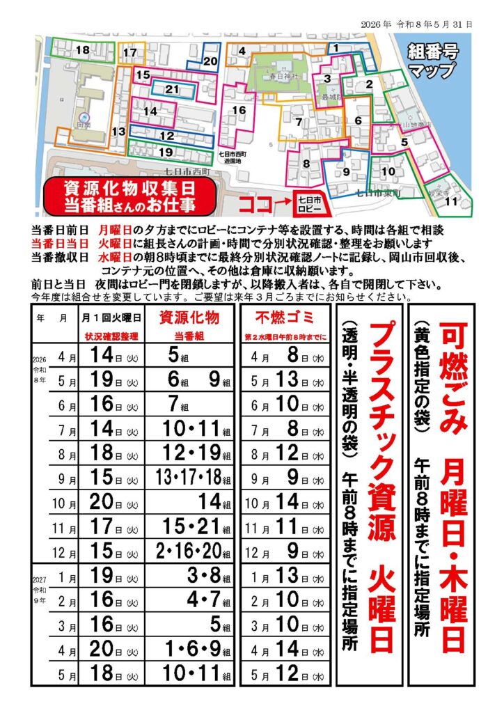 R8年度資源化物ごみ当番表