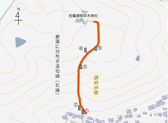参道沿いの句碑の位置図 参道沿いの句碑の位置図