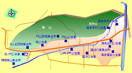 公会堂・集会所のイラストマップ(該当するページを表示します) 公会堂・集会所のイラストマップ(該当するページを表示します)