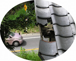 瓦がとれ、朽ちた拝殿の屋根 瓦がとれ、朽ちた拝殿の屋根