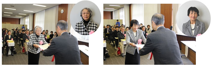 市長から表彰状を授与される赤松さん(左)と本澤さん(右) 市長から表彰状を授与される赤松さん(左)と本澤さん(右)