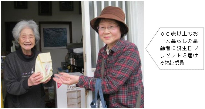 80歳以上のお一人暮らしの高齢者に誕生日プレゼントを届ける福祉委員 80歳以上のお一人暮らしの高齢者に誕生日プレゼントを届ける福祉委員