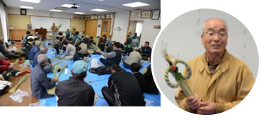 作り方を説明する實村理事と会場の様子 作り方を説明する實村理事と会場の様子