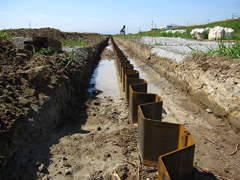 打ち込まれた鋼矢板 打ち込まれた鋼矢板