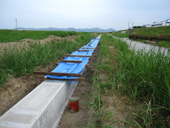 笠コンクリートにコンクリートを注入 笠コンクリートにコンクリートを注入