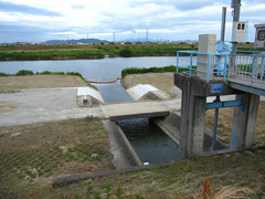 大仙樋門と完成した放水路 大仙樋門と完成した放水路